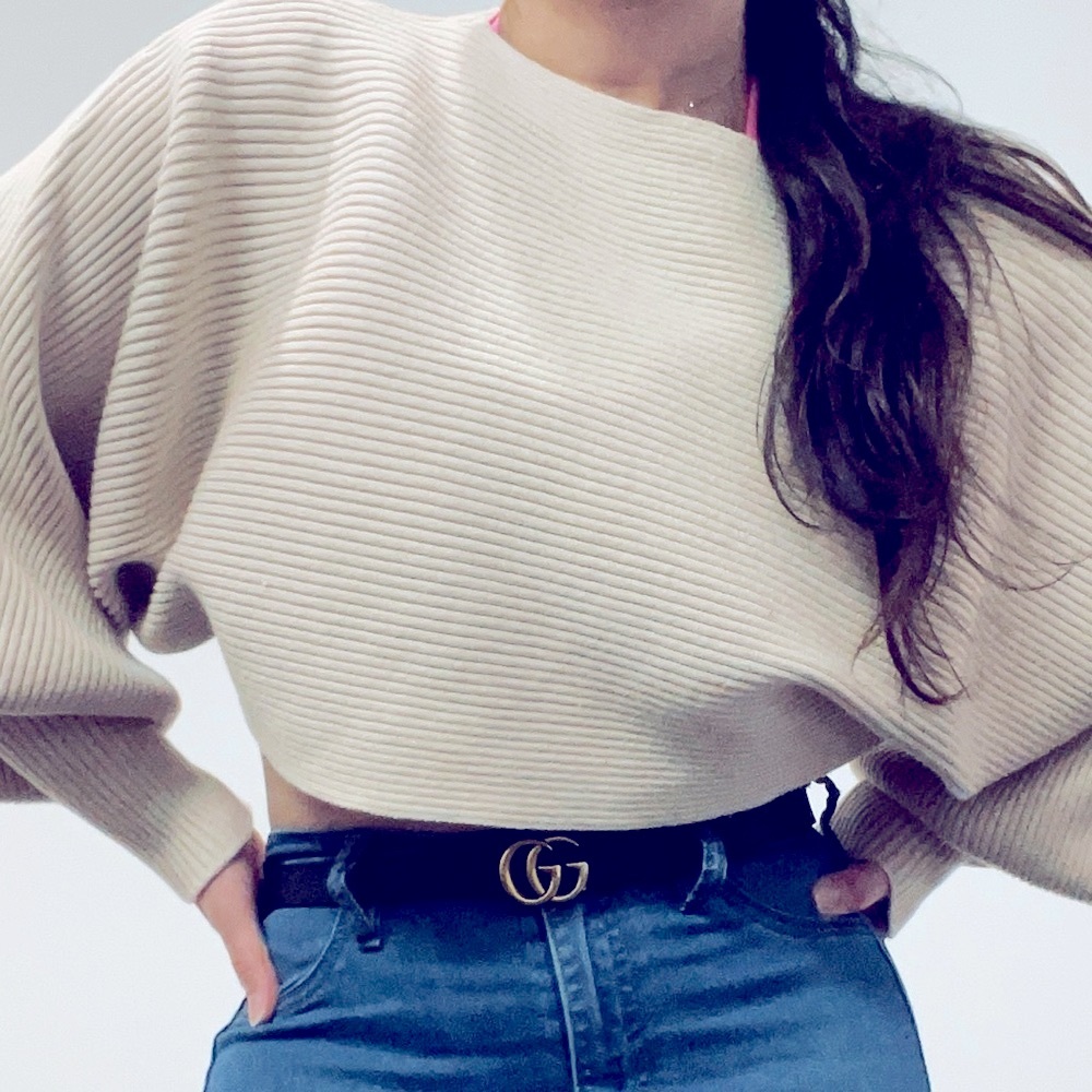 Beige Crop Sweater by FN 🖤 Fashion Nova “Cuffing Season” Crop Sweater — Beige